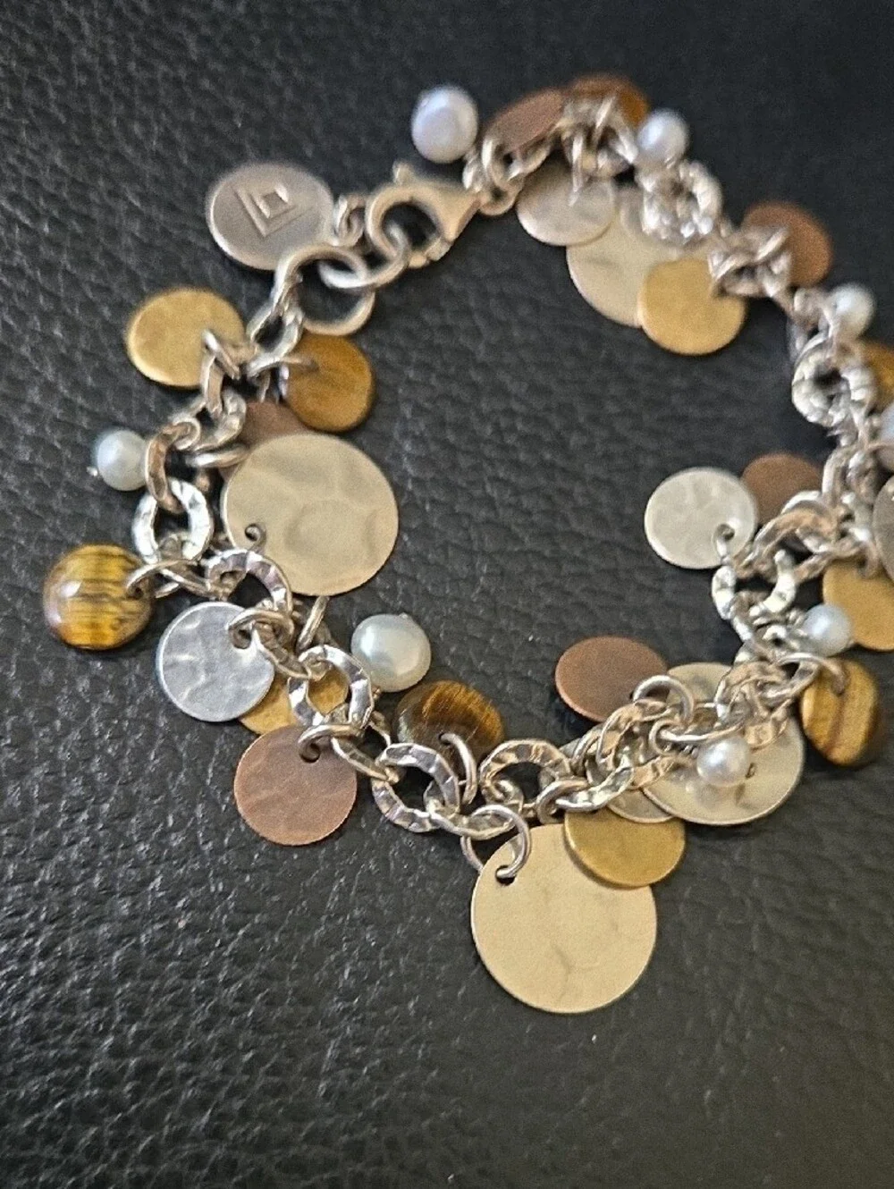Silpada B1853 Mixed Metal Disc Charm Bracelet - Silver, Gold, Rose
